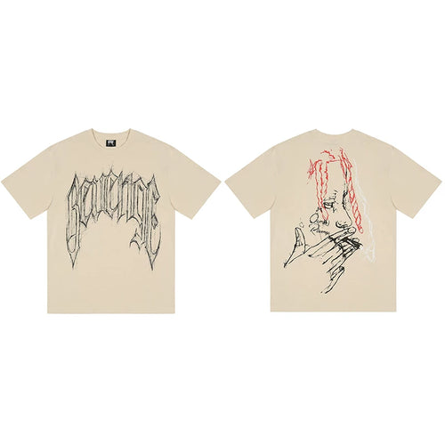 Tide brand REVENGE short sleeved high street American couple loose keel smoke skull lightning letter hip-hop T-shirt (48)
