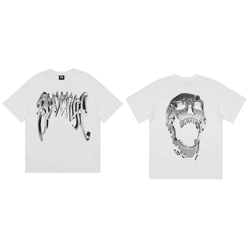Tide brand REVENGE short sleeved high street American couple loose keel smoke skull lightning letter hip-hop T-shirt (56)