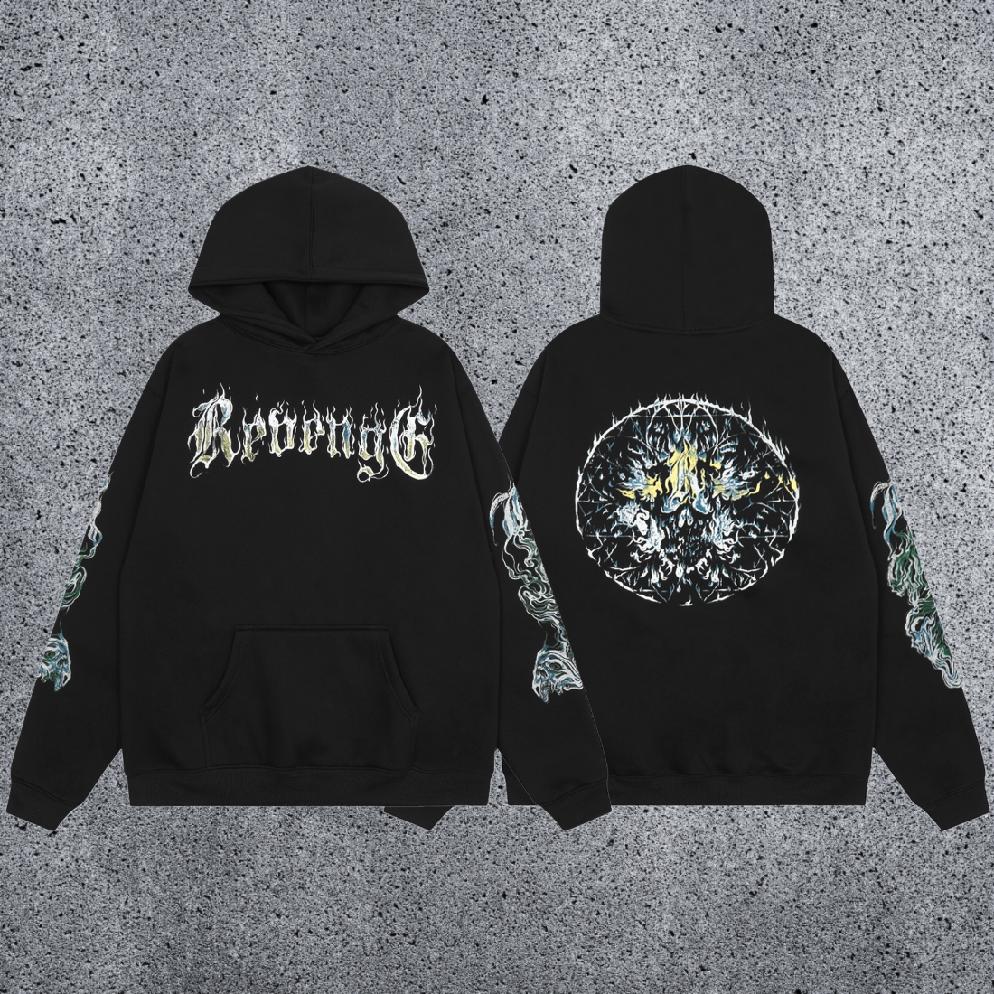 REVENGE hoodie correct version letter skull keel print American street fashion brand hip-hop high street hoodie (68)