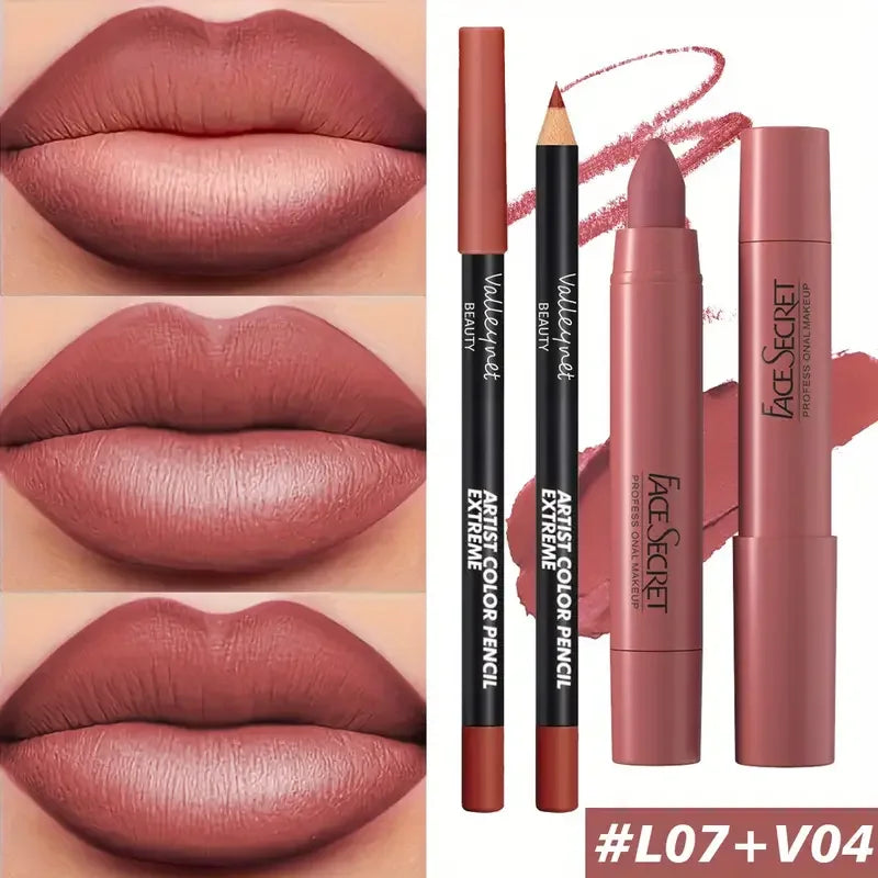 2pcs/Set Matte Velvet Lipstick - Long-lasting waterproof high-saturation non-sticky formula, deep berry tones, pink  pink tones