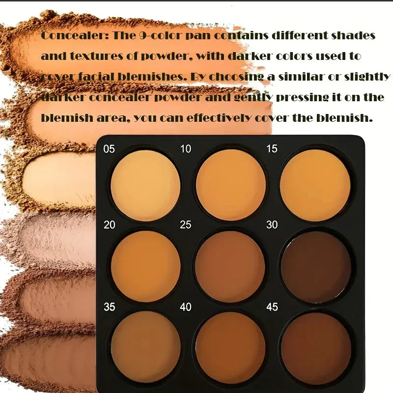 9-Color Waterproof Contour Concealer Matte Palette Free Brush Medium to Deep Shades 3D Sculpting Oil Control Long Lasting Wear