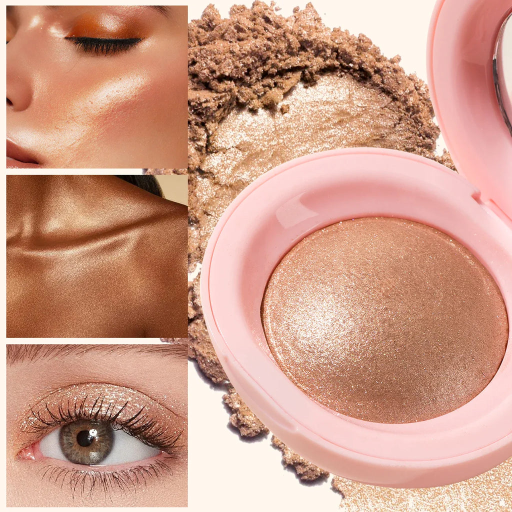 Baked Highlighter Palette Makeup, Long-Wearing Radiant Glitter Eyeshadow, Highly Pigmented Iluminadores Pressed Powder For Girls