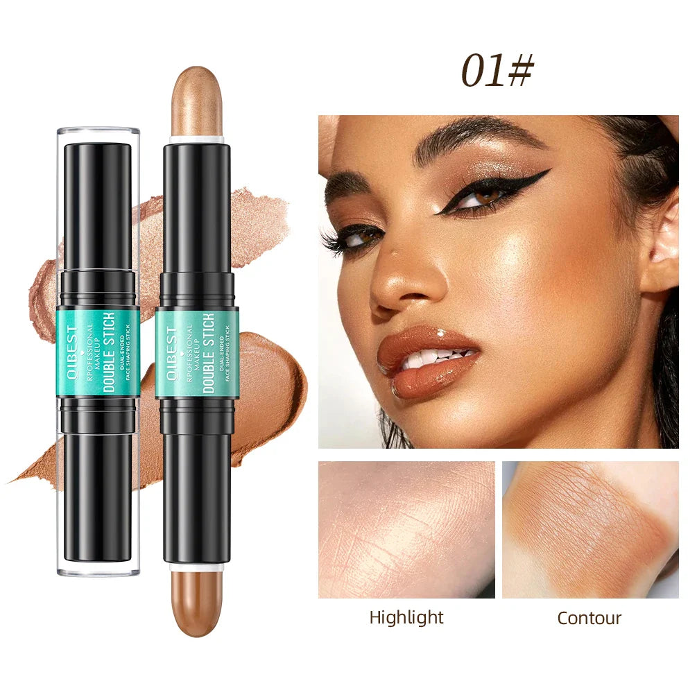 QIBEST Highlighting&Bronzer Stick Face Brightening Blusher Rouge Concealer Pen Long Lasting Highlight Contouring Blush Makeup