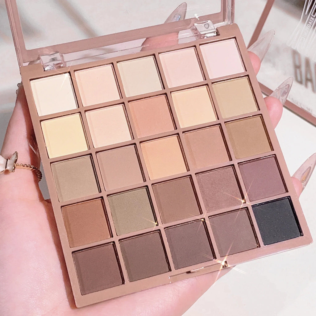 25 color eyeshadow palette - matte and shimmer, high pigmy brown nude, coffee chocolate student party daily stage makeup