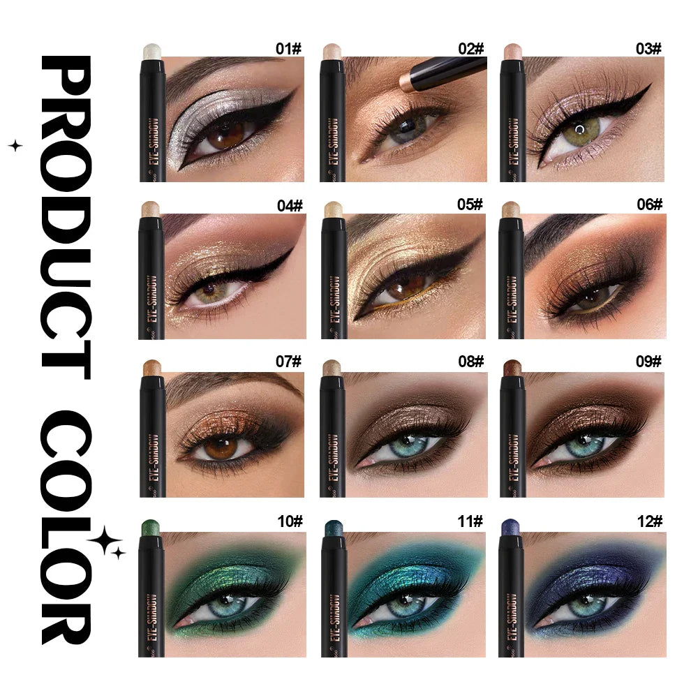 Double Head Pearlescent Eyeshadow Pencil Waterproof Glitter Metallic Blue Green Eye Shadow Makeup Pigment White Eyes Highlighter
