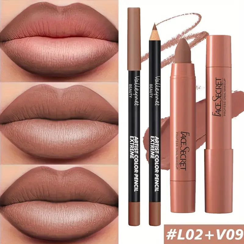 2pcs/Set Matte Velvet Lipstick - Long-lasting waterproof high-saturation non-sticky formula, deep berry tones, pink  pink tones