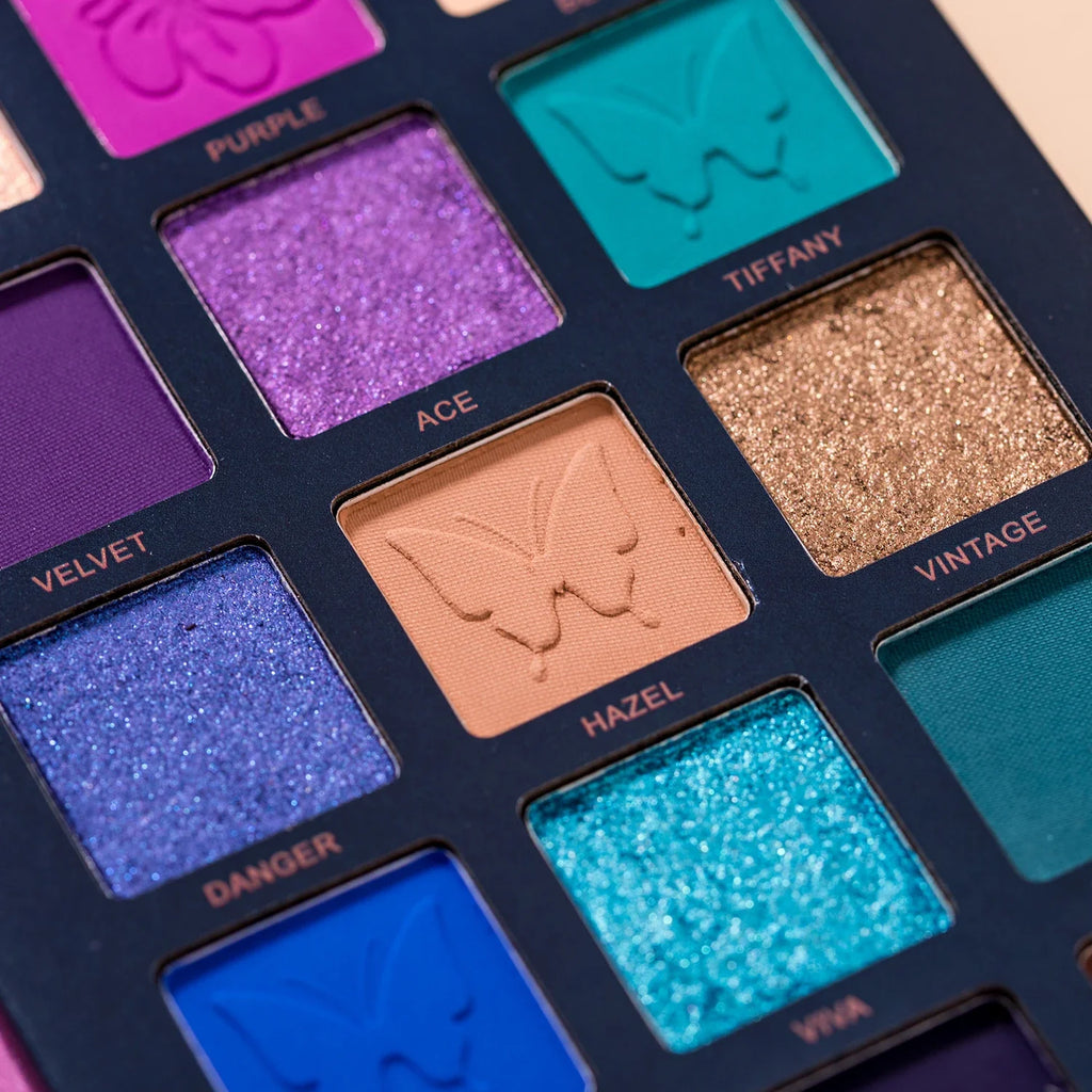 Butterfly 18 Color Eyeshadow Palette, Natural Matte Shimmer Metallic Satin Finish Eyeshadow, Charming Nude Makeup  Tray