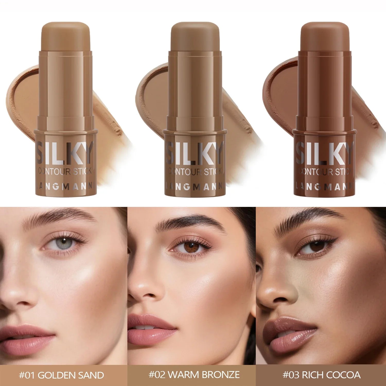 LANGMANNI Tri-Color Multi-Functional Face Brightening Contour Stick Contour & Brightening Skin-Perfecting Stick