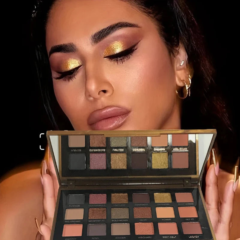 18 Color Golden Eye Shadow Palette Pearl Rose Gold Black Punk Style Matte & Glitter Eyeshadow Makeup Pearlescent Flow
