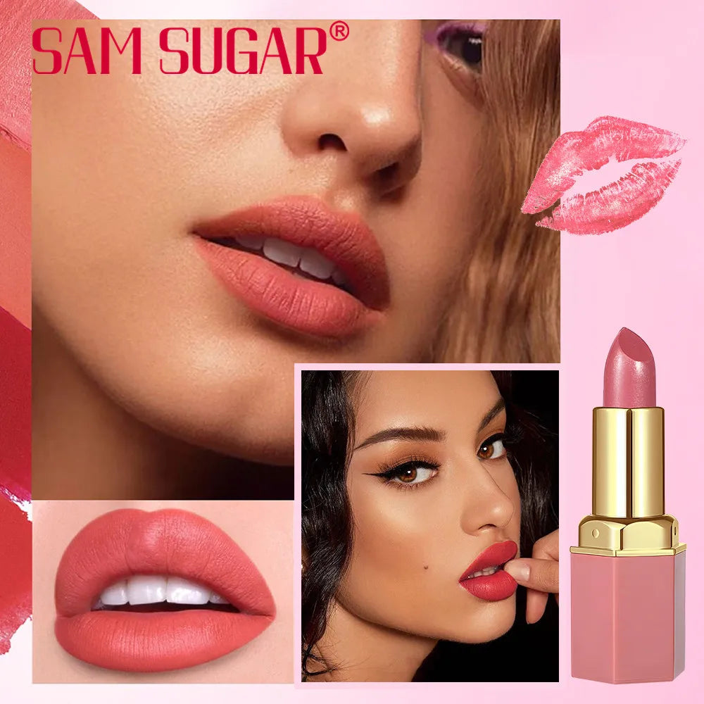 6 Colors Gold Bar Tube Lipstick Matte Texture Pearlescent Glitter Velvet Lipstick Valentine's Day Gift 1PCS