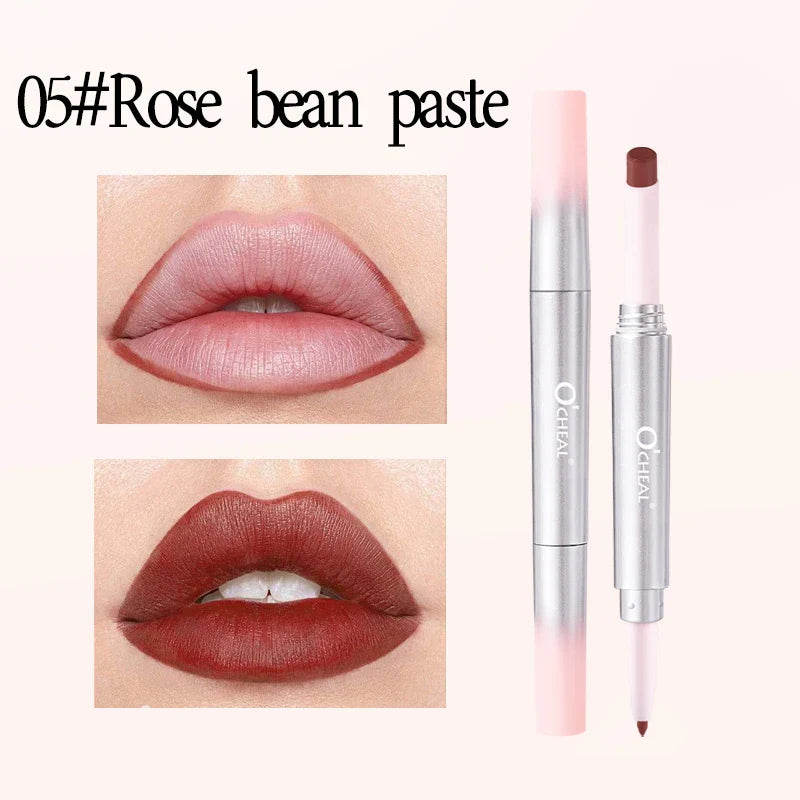 Matte Lip Liner Lipstick 2 In 1 Pen Long Wearing Non Transfer Sexy Red Rotating Double Headed Makeup Cosmetics