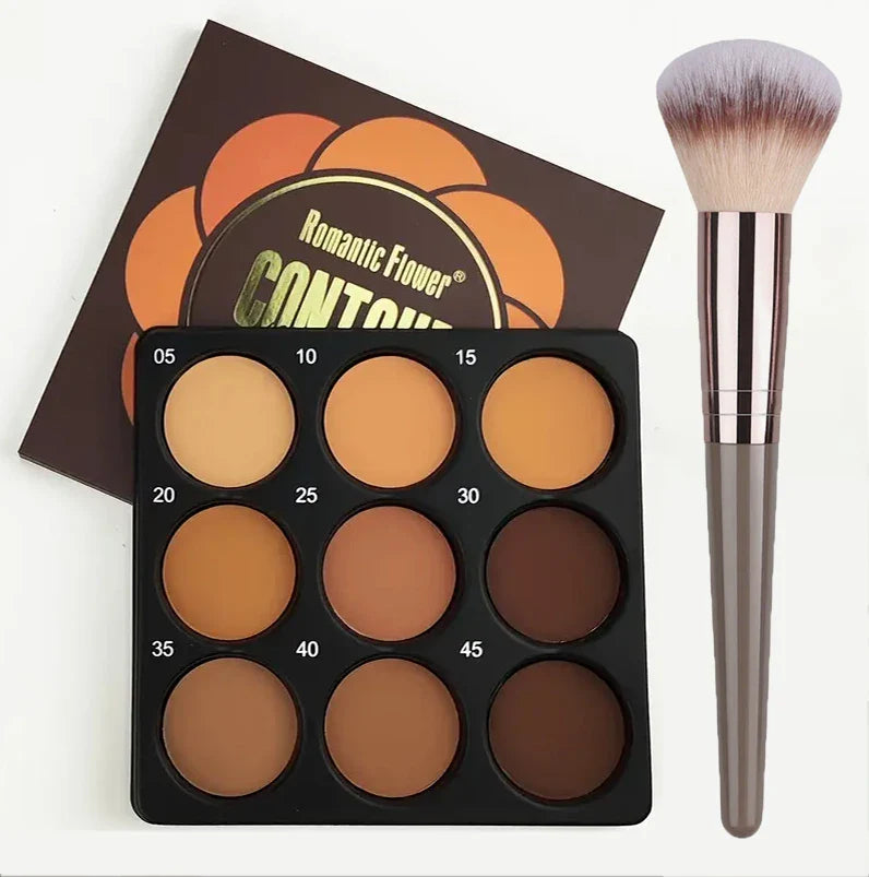 9-Color Waterproof Contour Concealer Matte Palette Free Brush Medium to Deep Shades 3D Sculpting Oil Control Long Lasting Wear