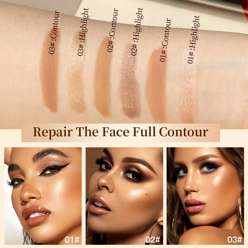 QIBEST Highlighting&Bronzer Stick Face Brightening Blusher Rouge Concealer Pen Long Lasting Highlight Contouring Blush Makeup