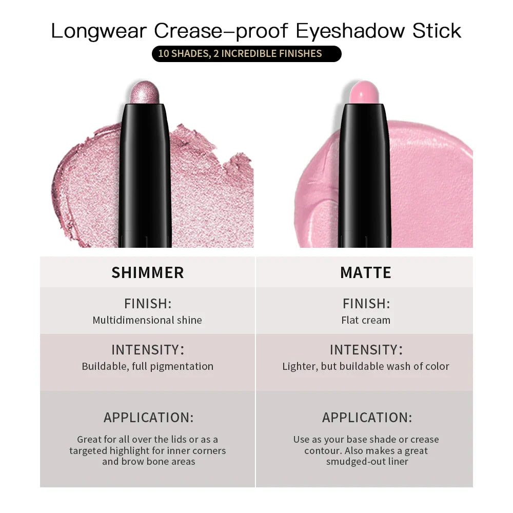 12 Colors Eyeshadow Pencil Stick Shimmer And Matte Waterproof Metallic Glitter Eye Shadow Highlighter Pencil Eyeshadow Cosmetics