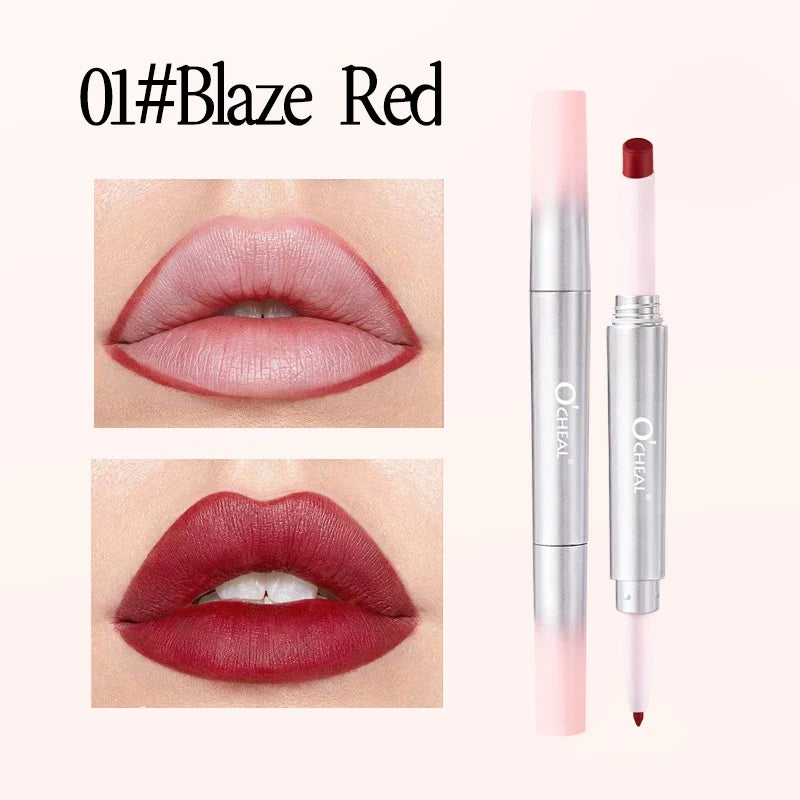 Matte Lip Liner Lipstick 2 In 1 Pen Long Wearing Non Transfer Sexy Red Rotating Double Headed Makeup Cosmetics