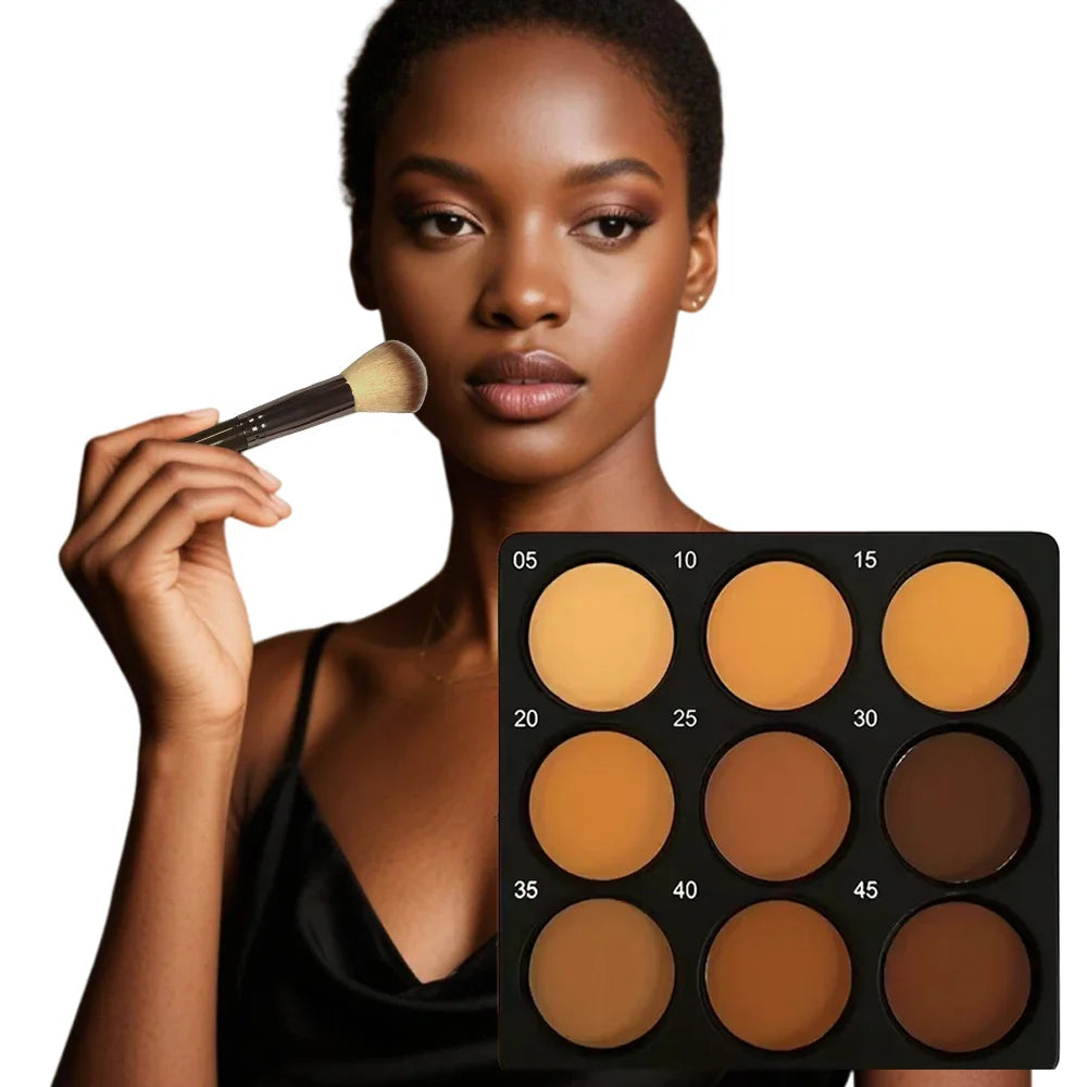 9-Color Waterproof Contour Concealer Matte Palette Free Brush Medium to Deep Shades 3D Sculpting Oil Control Long Lasting Wear