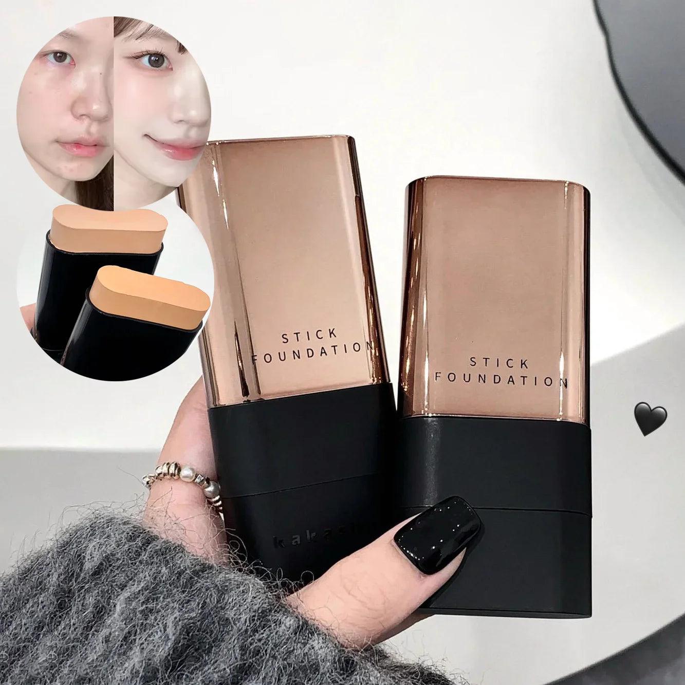 kakashow Two In One Concealer Foundation Stick Facial Matte Waterproof Bronzer Contouring Face Coverage Moisturizing Cream