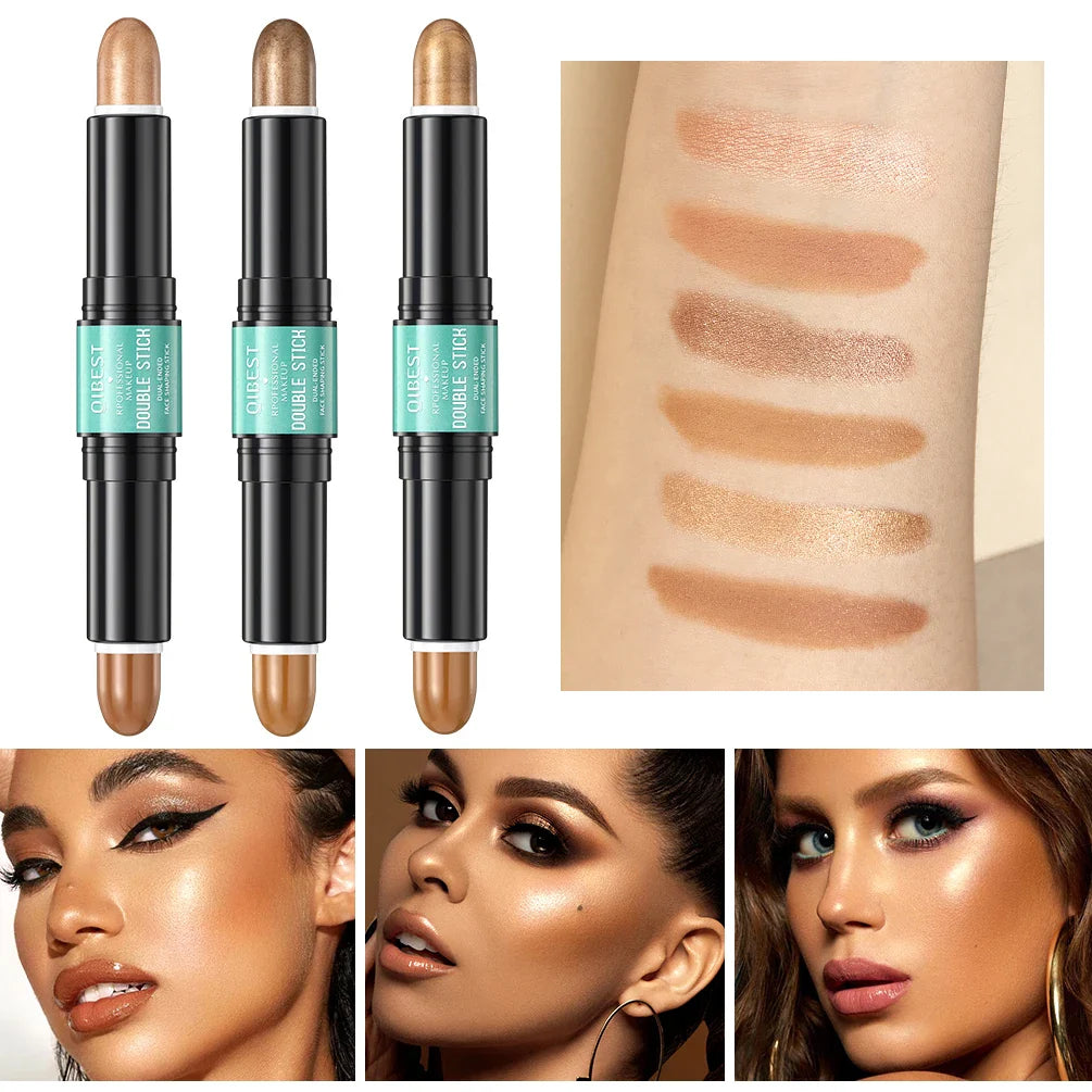 QIBEST Highlighting&Bronzer Stick Face Brightening Blusher Rouge Concealer Pen Long Lasting Highlight Contouring Blush Makeup