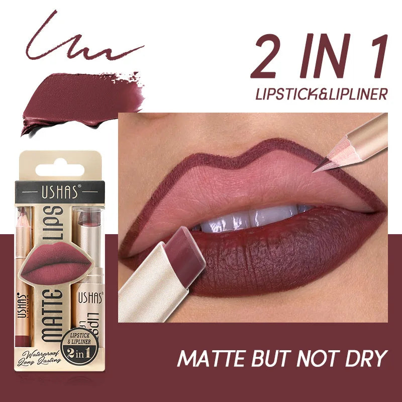 2-in-1 Matte Lipstick & Lip Liner Set – 12 Colors Lip Pencil, High Pigment, Waterproof, Long-Lasting Lipstick for Lips Makeup