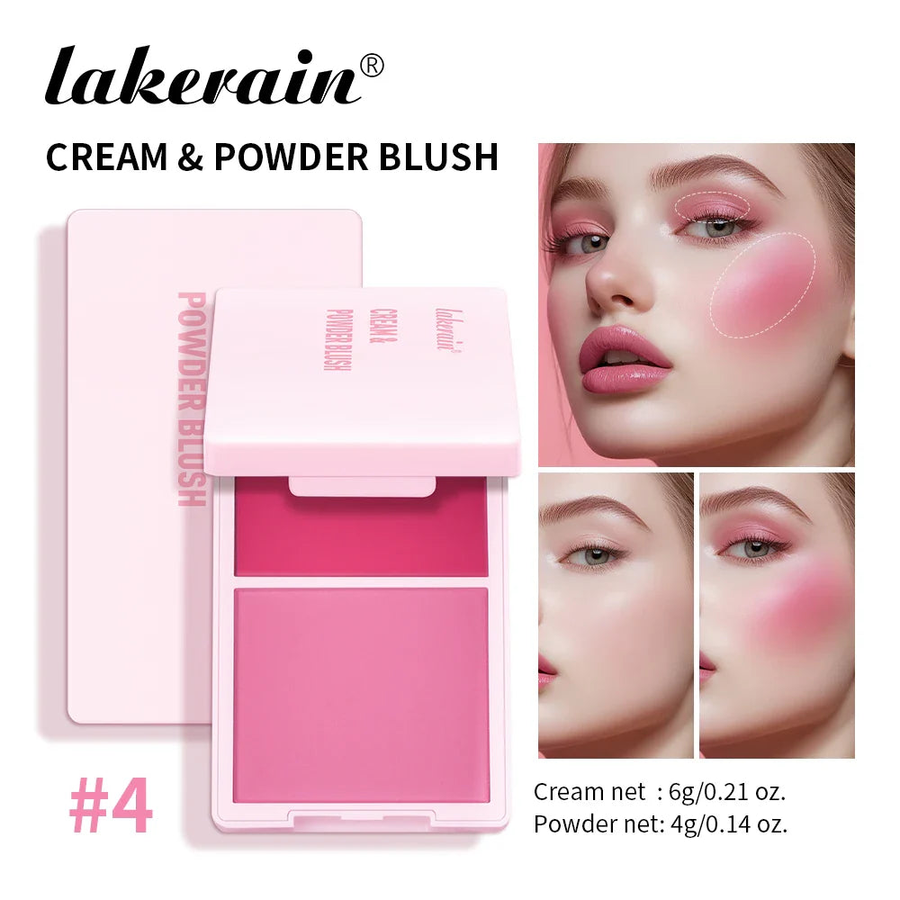 Lakerain 2in1 Cream & Powder Blush Palette Natural Long-lasting High Pigment Blush Makeup Pan Clear Vitality Girl Blush Palette
