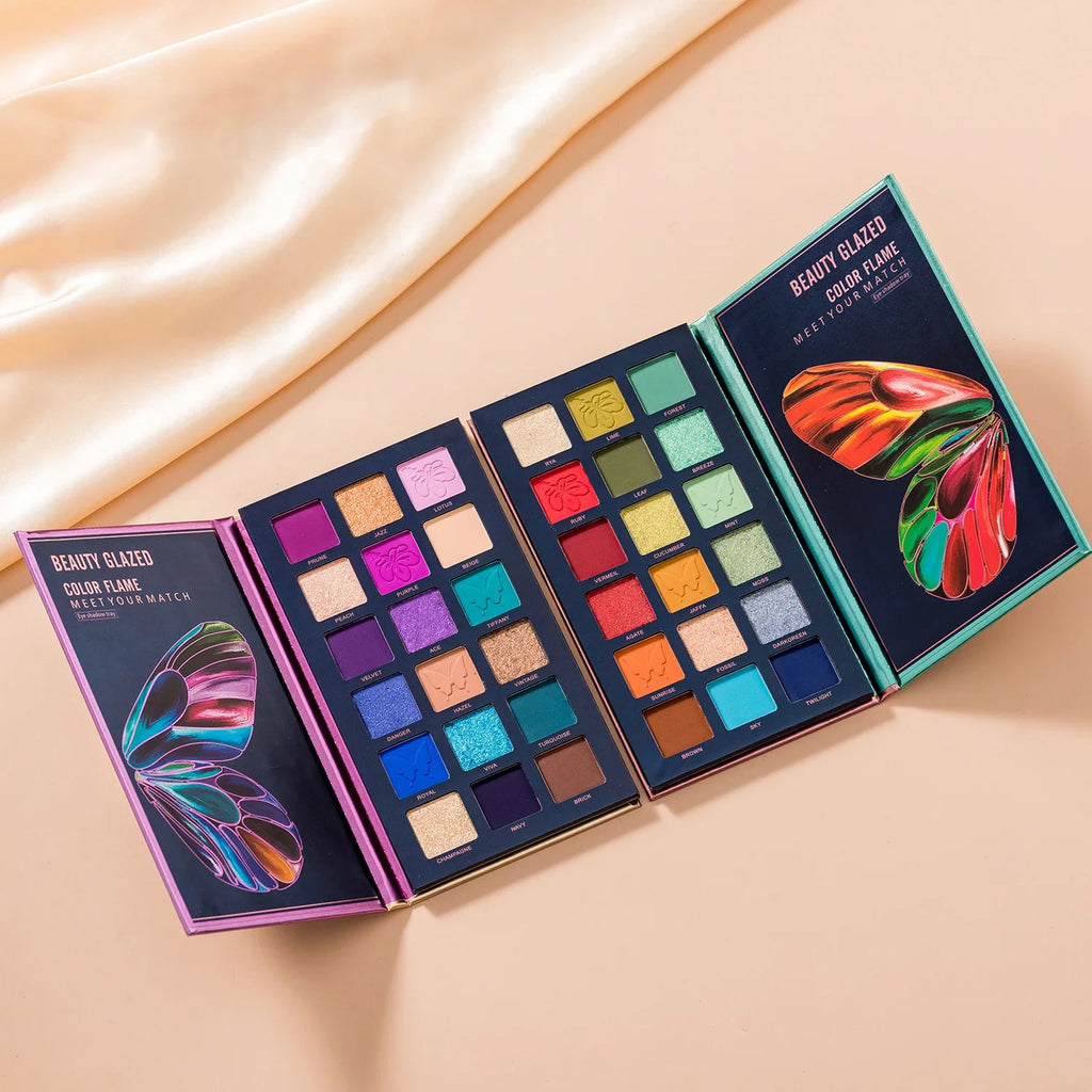 Butterfly 18 Color Eyeshadow Palette, Natural Matte Shimmer Metallic Satin Finish Eyeshadow, Charming Nude Makeup  Tray