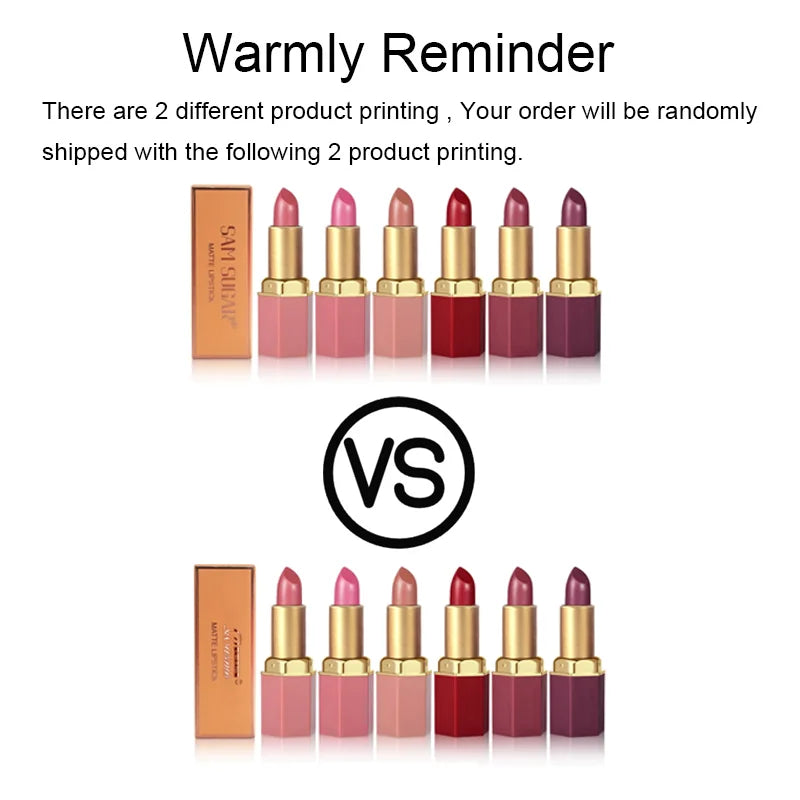6 Colors Gold Bar Tube Lipstick Matte Texture Pearlescent Glitter Velvet Lipstick Valentine's Day Gift 1PCS