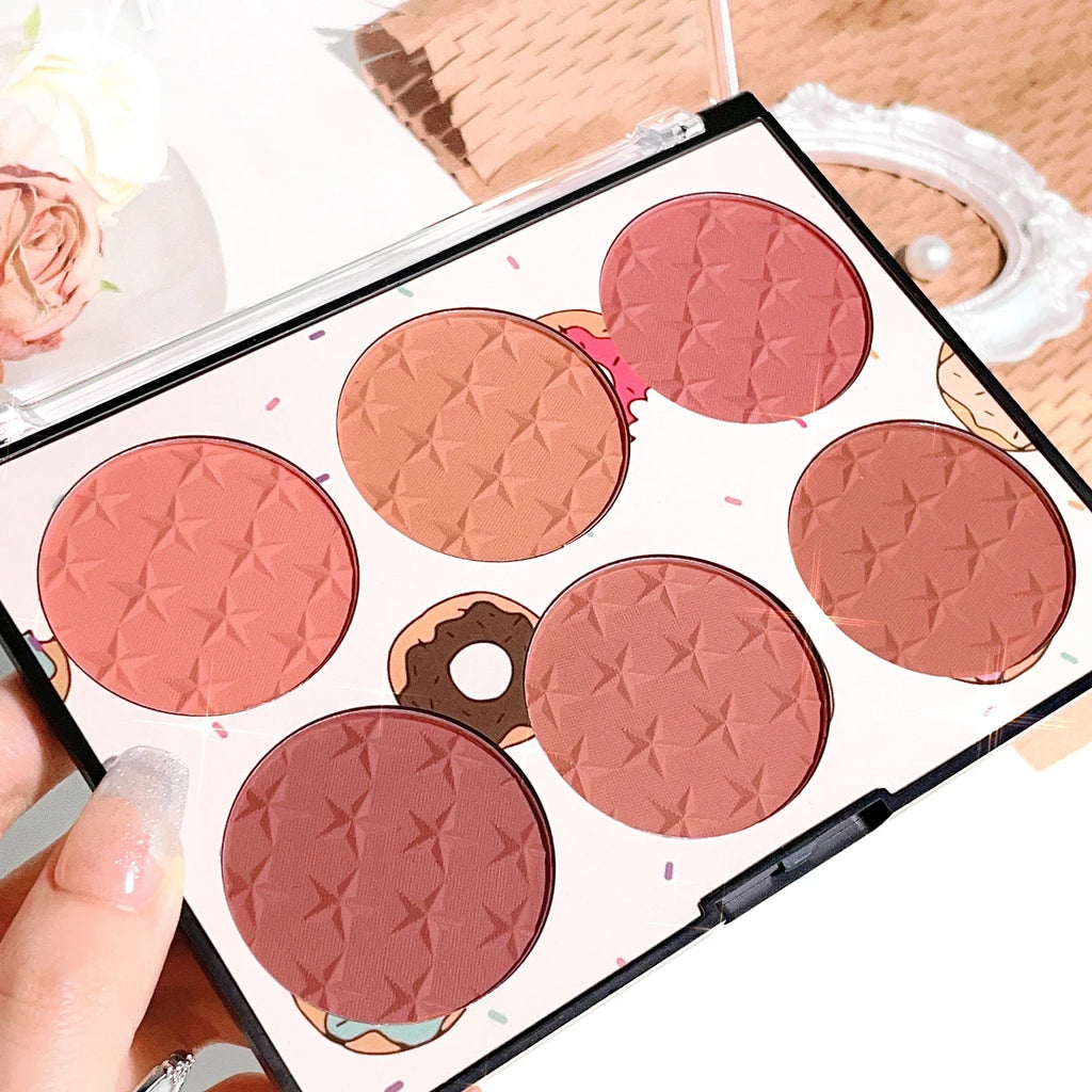 Six-color blush plate girl's heart waterproof matte pearl multi-color nude makeup natural grooming students