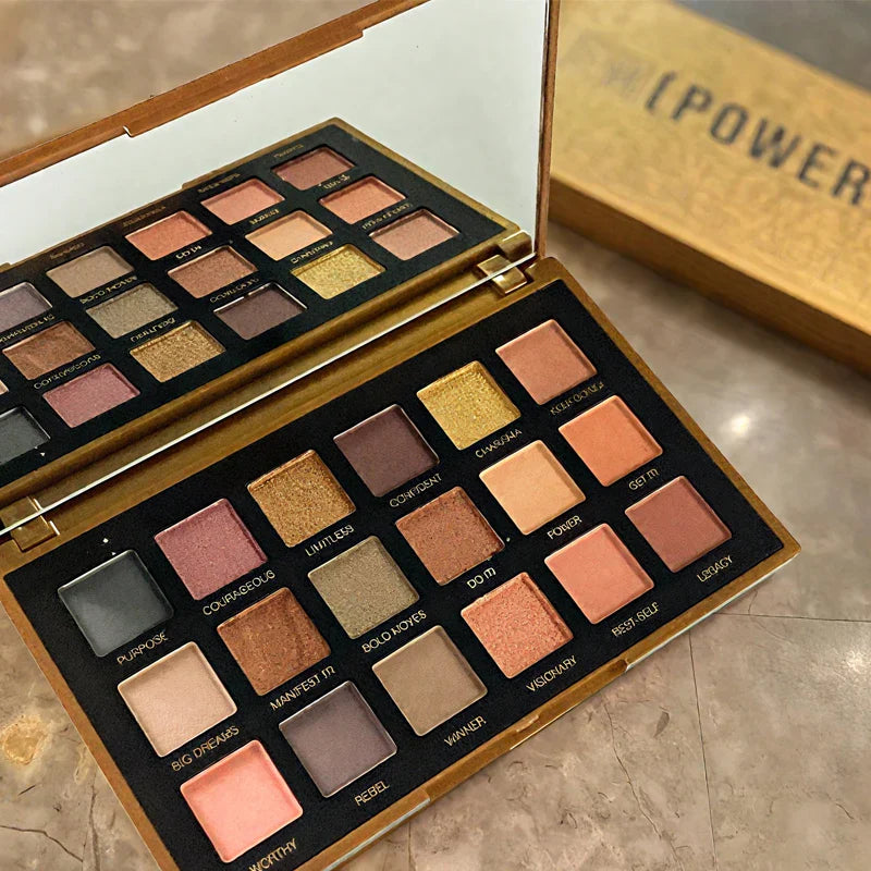 18 Color Golden Eye Shadow Palette Pearl Rose Gold Black Punk Style Matte & Glitter Eyeshadow Makeup Pearlescent Flow