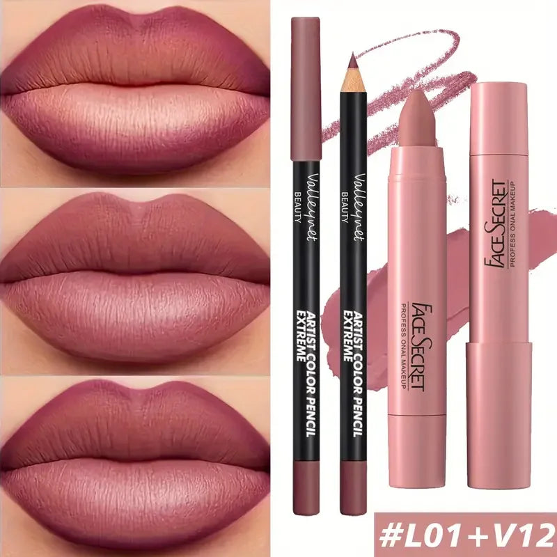 2pcs/Set Matte Velvet Lipstick - Long-lasting waterproof high-saturation non-sticky formula, deep berry tones, pink  pink tones