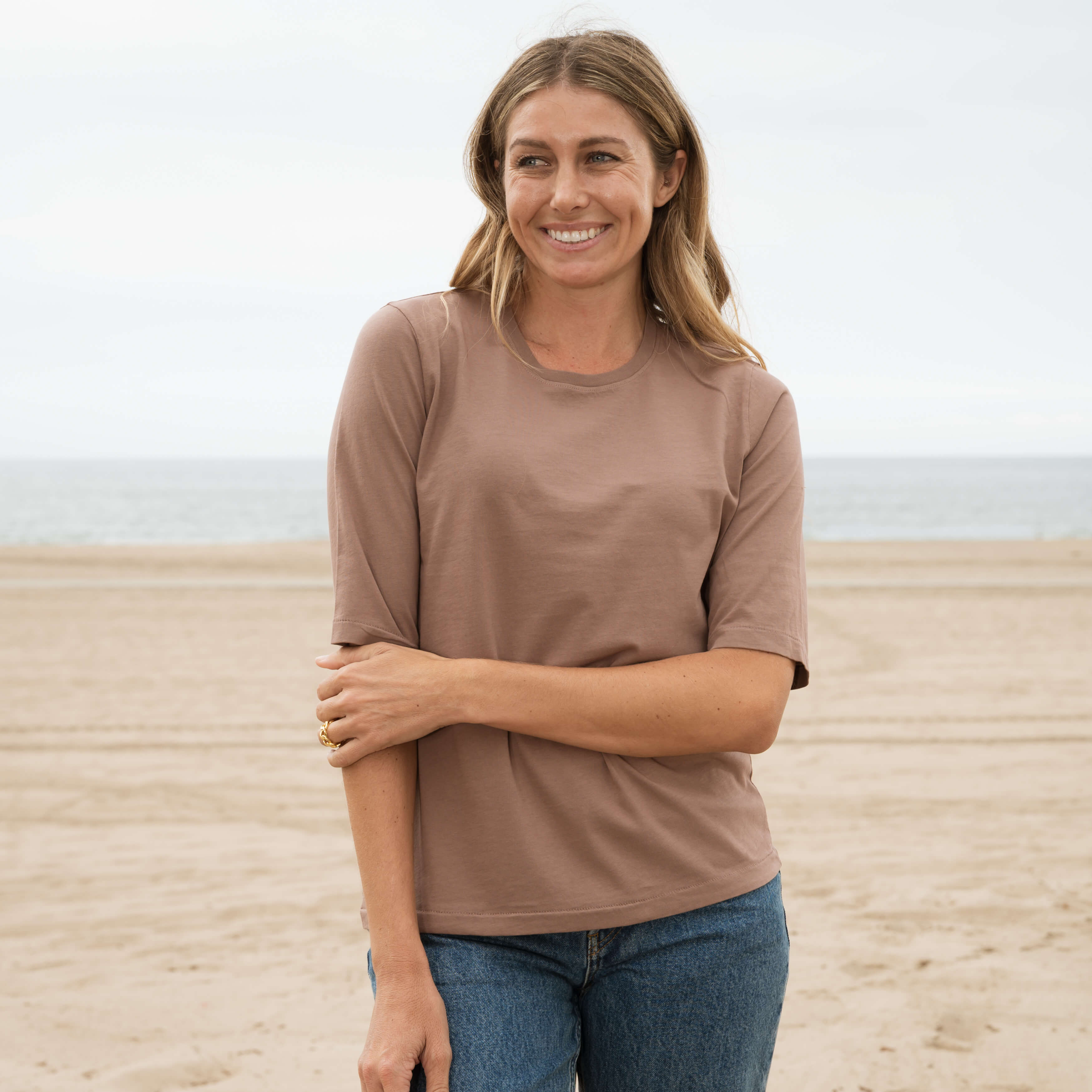 Womens Elbow Sleeve Crew Neck