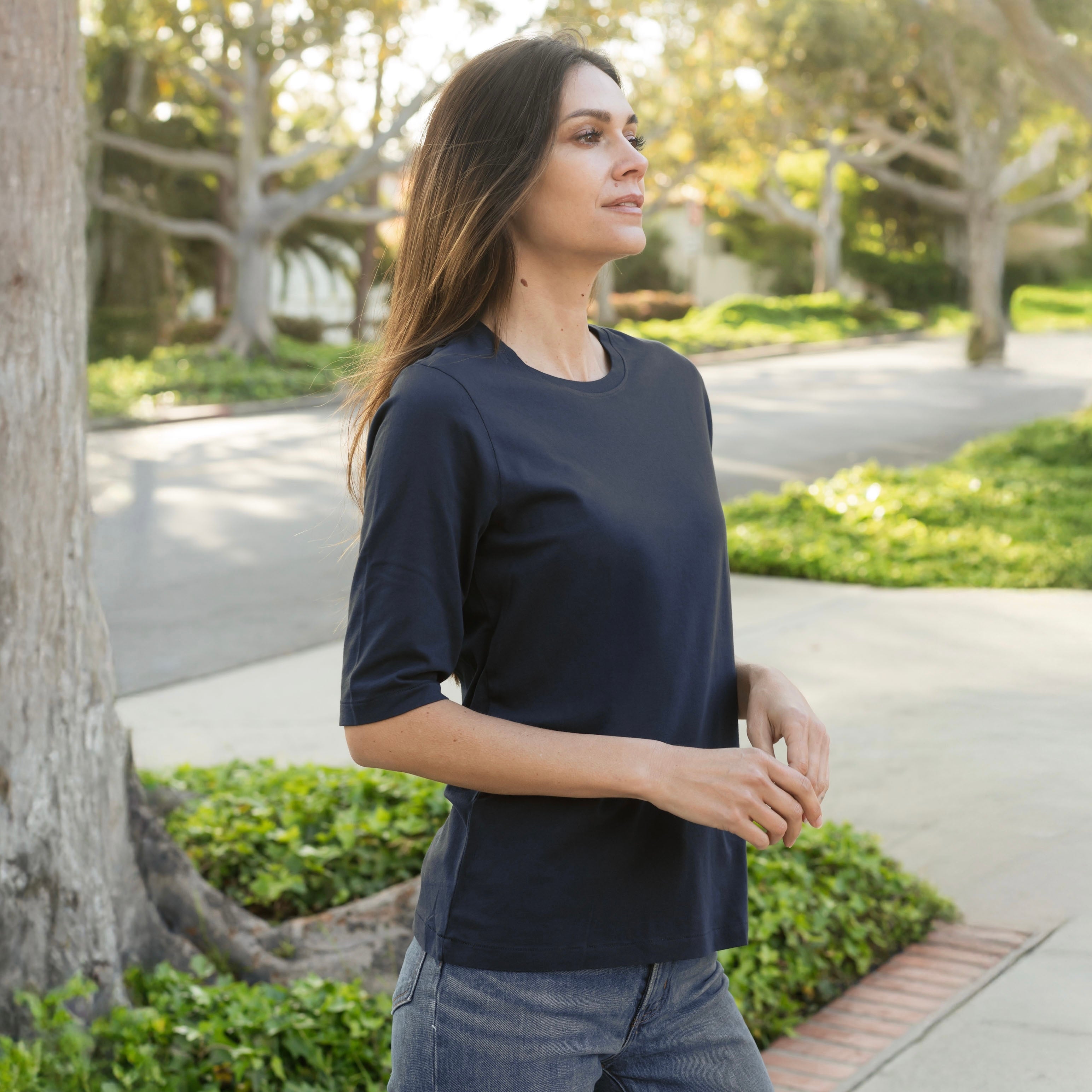 Womens Heavyweight Elbow Sleeve Crew Neck