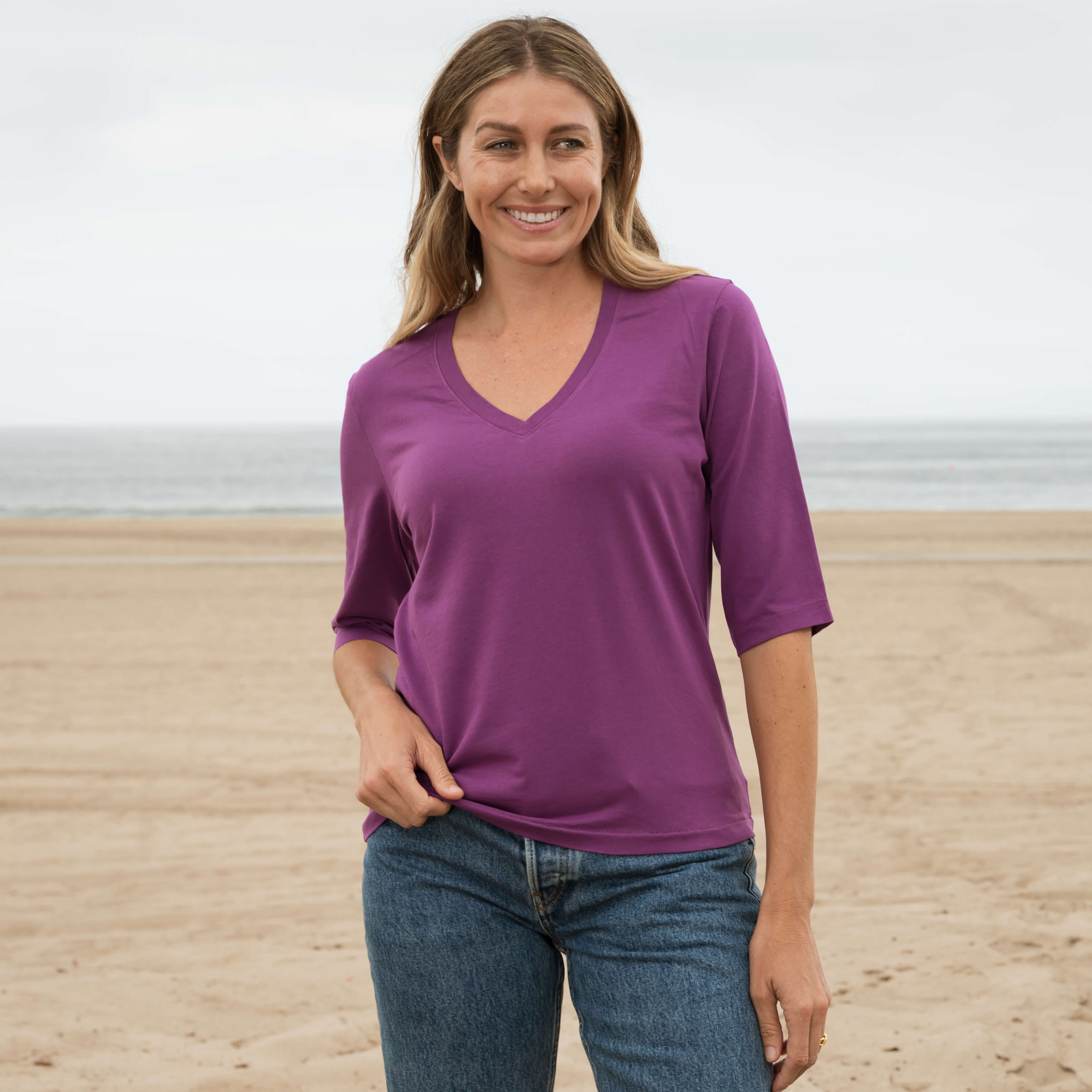 Womens Elbow Sleeve V-Neck