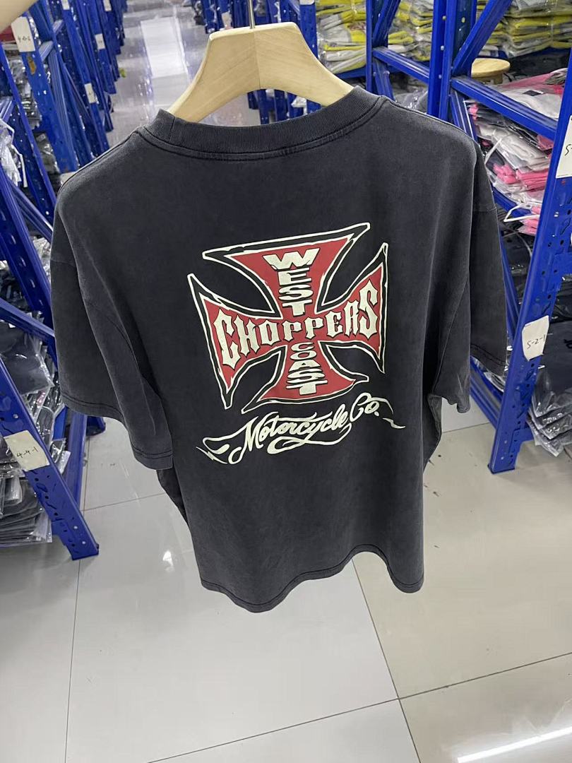 West Coast Choppers Vintage Washed Black Back Red‑Background Cross Graphic  T‑Shirt