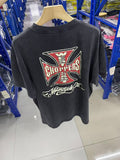 West Coast Choppers Vintage Washed Black Back Red‑Background Cross Graphic  T‑Shirt