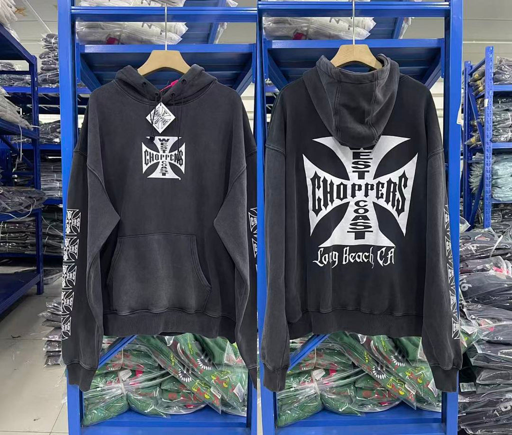 West Coast Choppers Vintage Washed Black Front‑Back Cross Graphic Pullover Hoodie