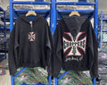 West Coast Choppers Vintage Washed Black Red‑Trim Cross Graphic Half‑Zip Hoodie