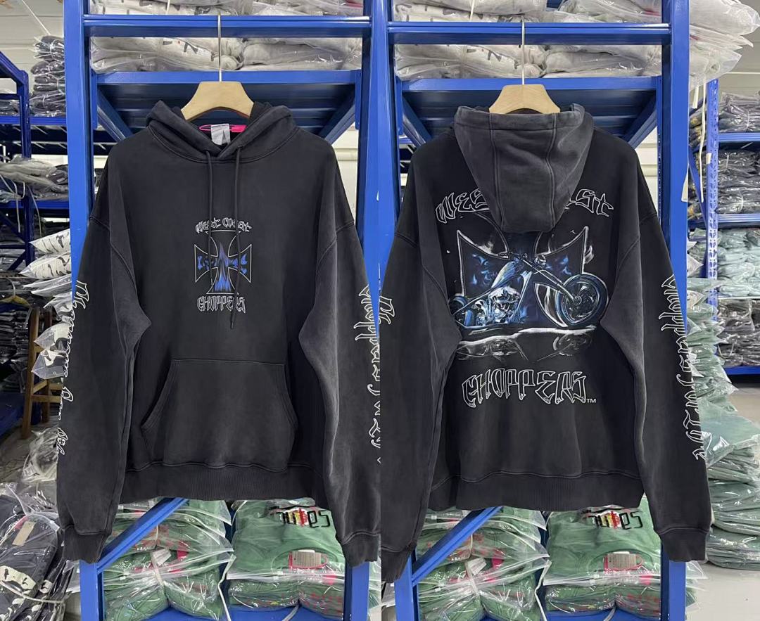 West Coast Choppers Vintage Washed Black Chopper Motorcycle Graphic Pullover Hoodie