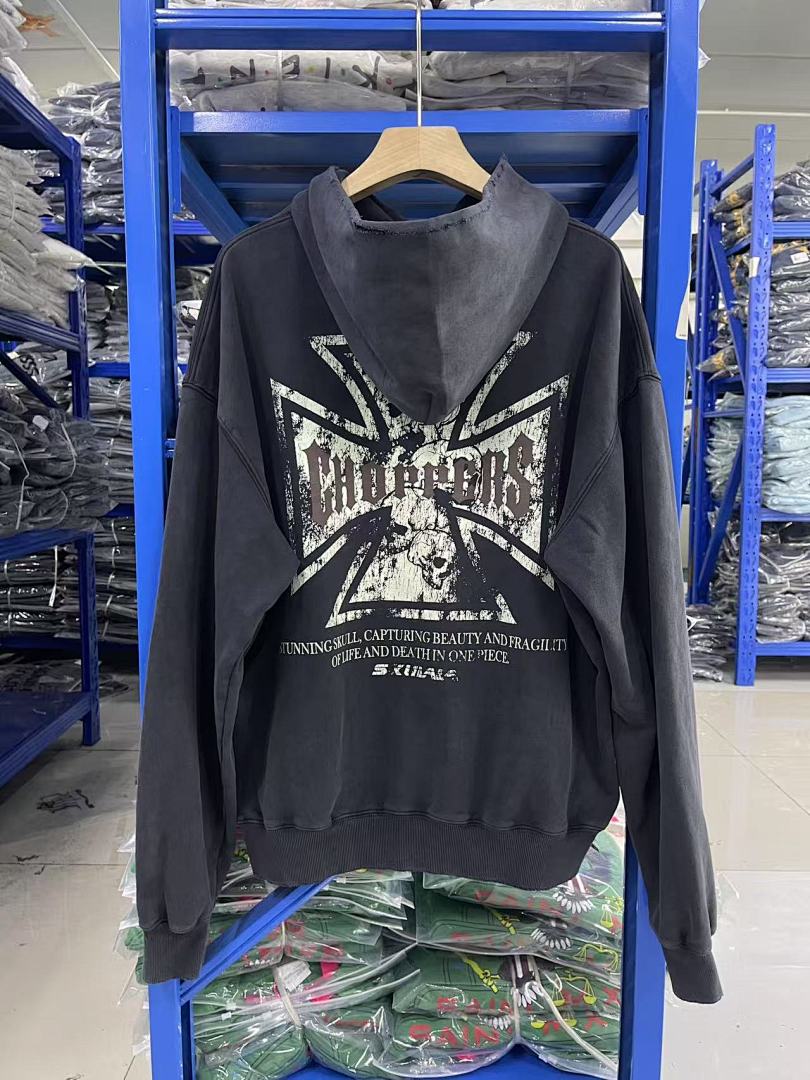 West Coast Choppers Vintage Washed Black Cross Portrait Graphic Pullover Hoodie