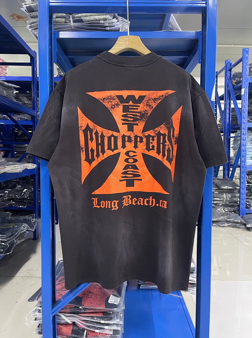 West Coast Choppers Vintage Washed Black Orange Cross Graphic sweatshirt