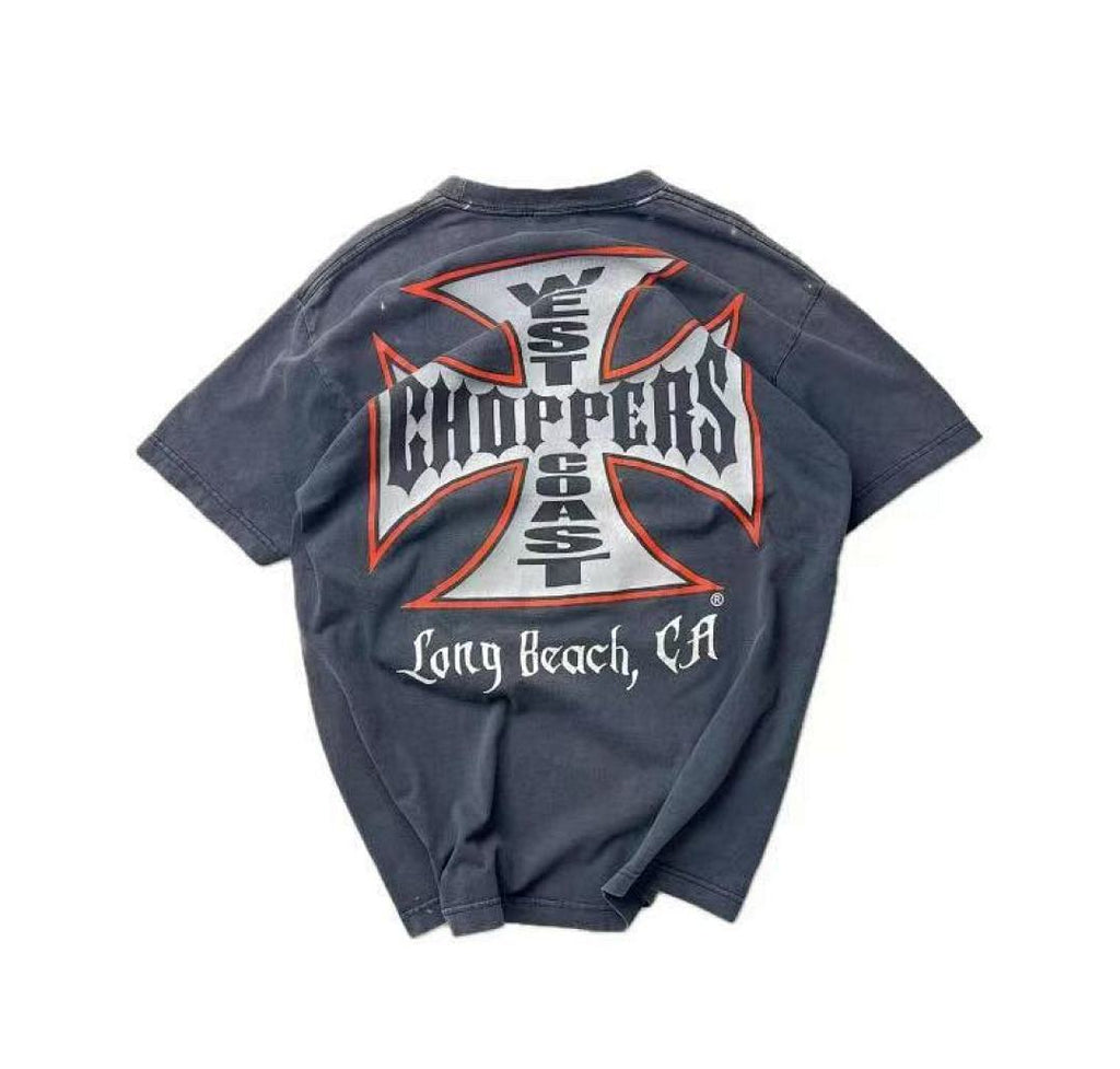 West Coast Choppers Vintage Washed Navy Red‑Trim Cross Graphic sweatshirt