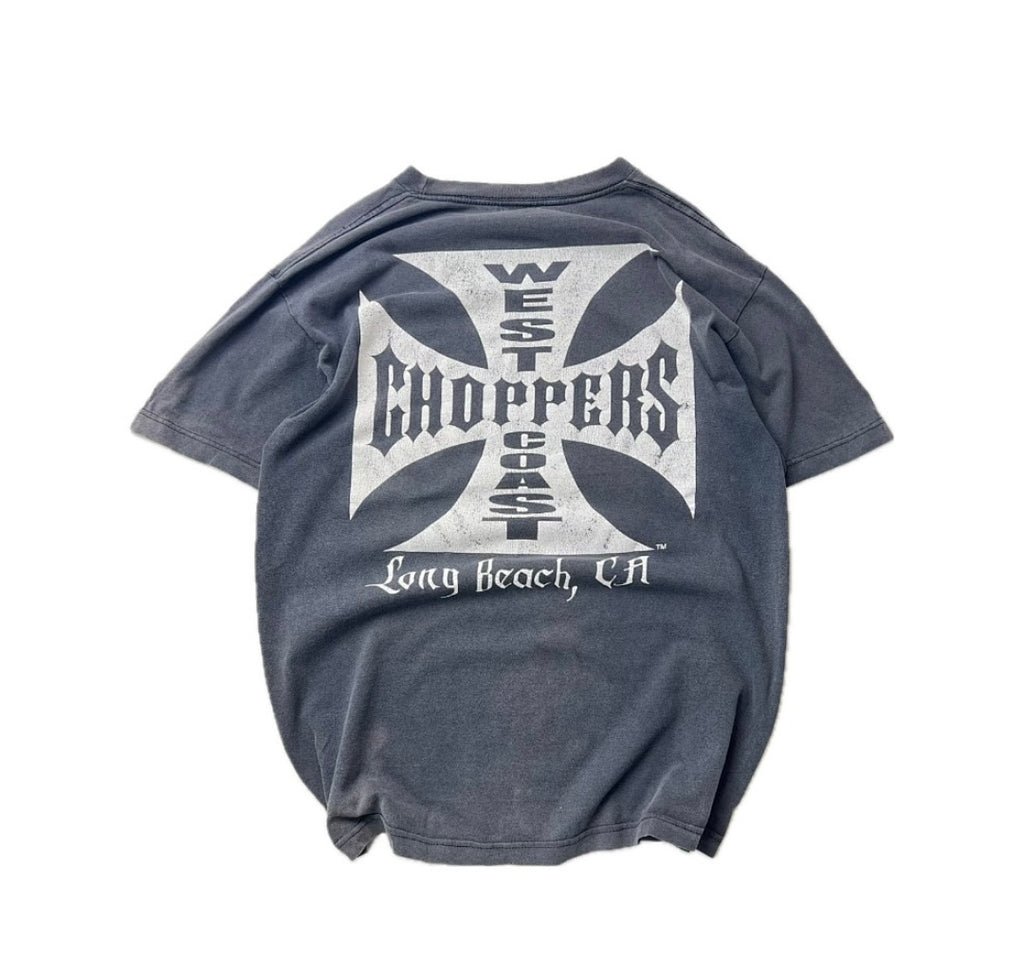 West Coast Choppers Vintage Washed Dark‑Grey Cross Graphic TEE