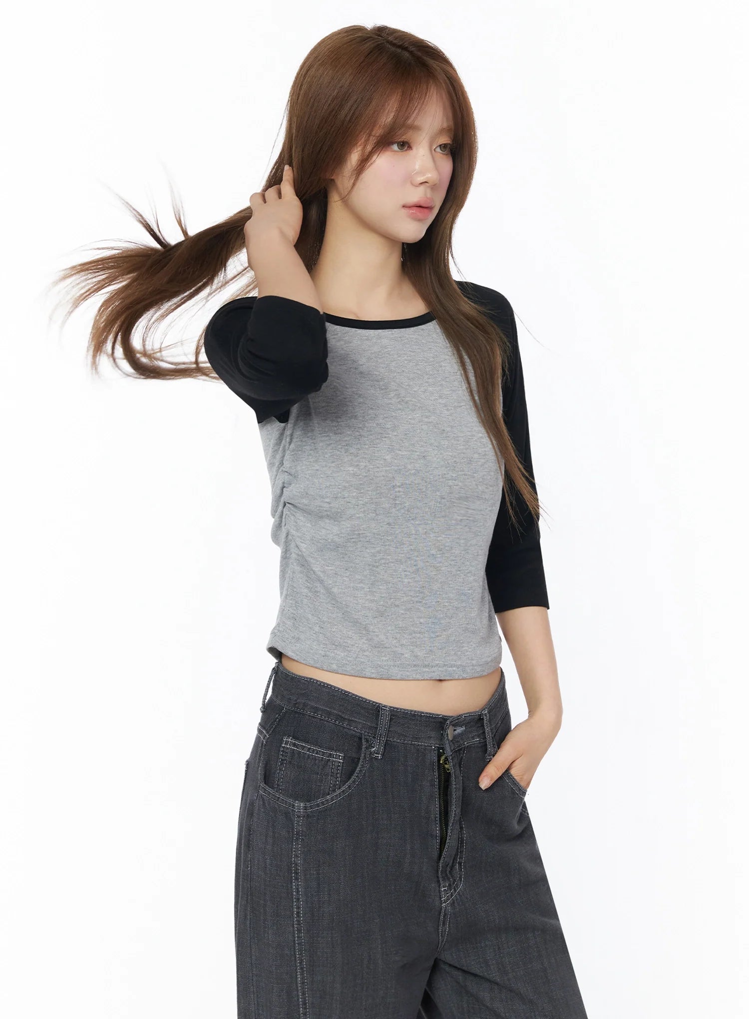 Raglan Shirred 3/4 Top IU525