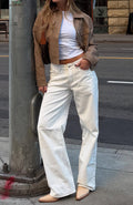 Bring The Style Low Rise Wide Leg Jeans Off White Wash