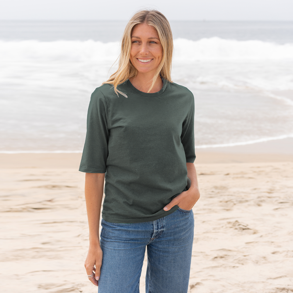 Womens Elbow Sleeve Crew Neck