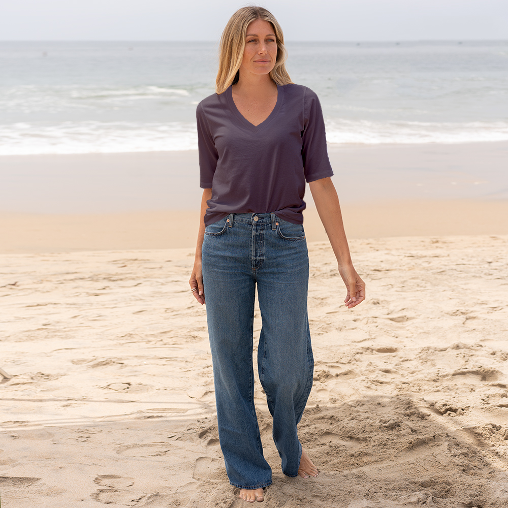 Womens Elbow Sleeve V-Neck