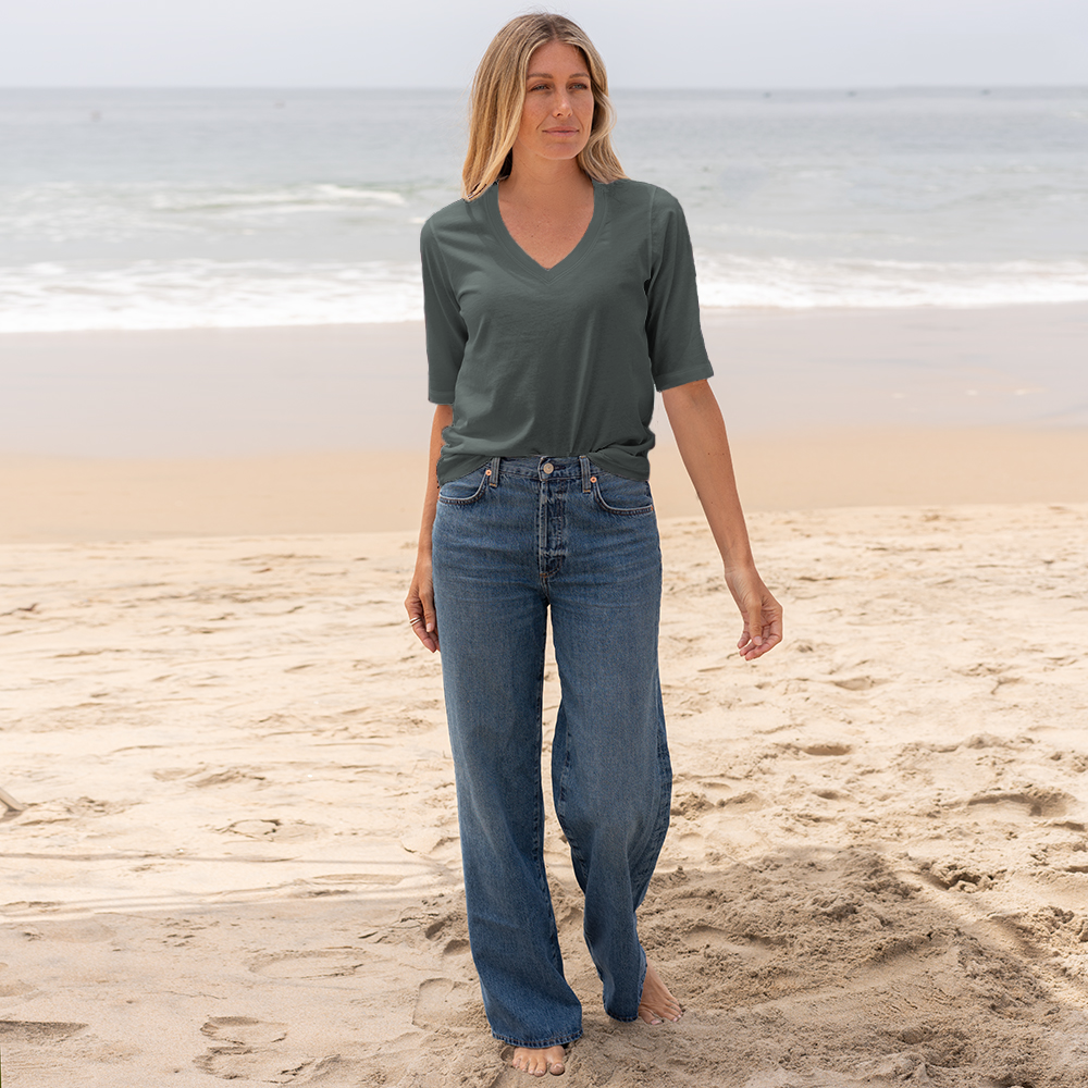 Womens Elbow Sleeve V-Neck