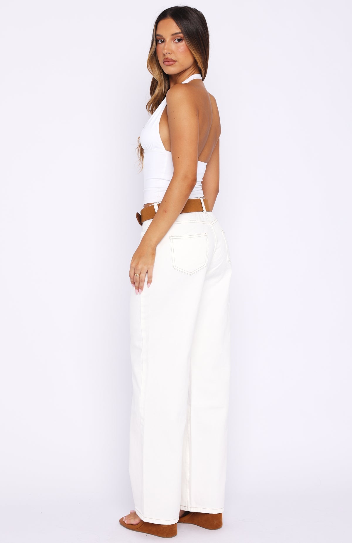 Bring The Style Low Rise Wide Leg Jeans Off White Wash